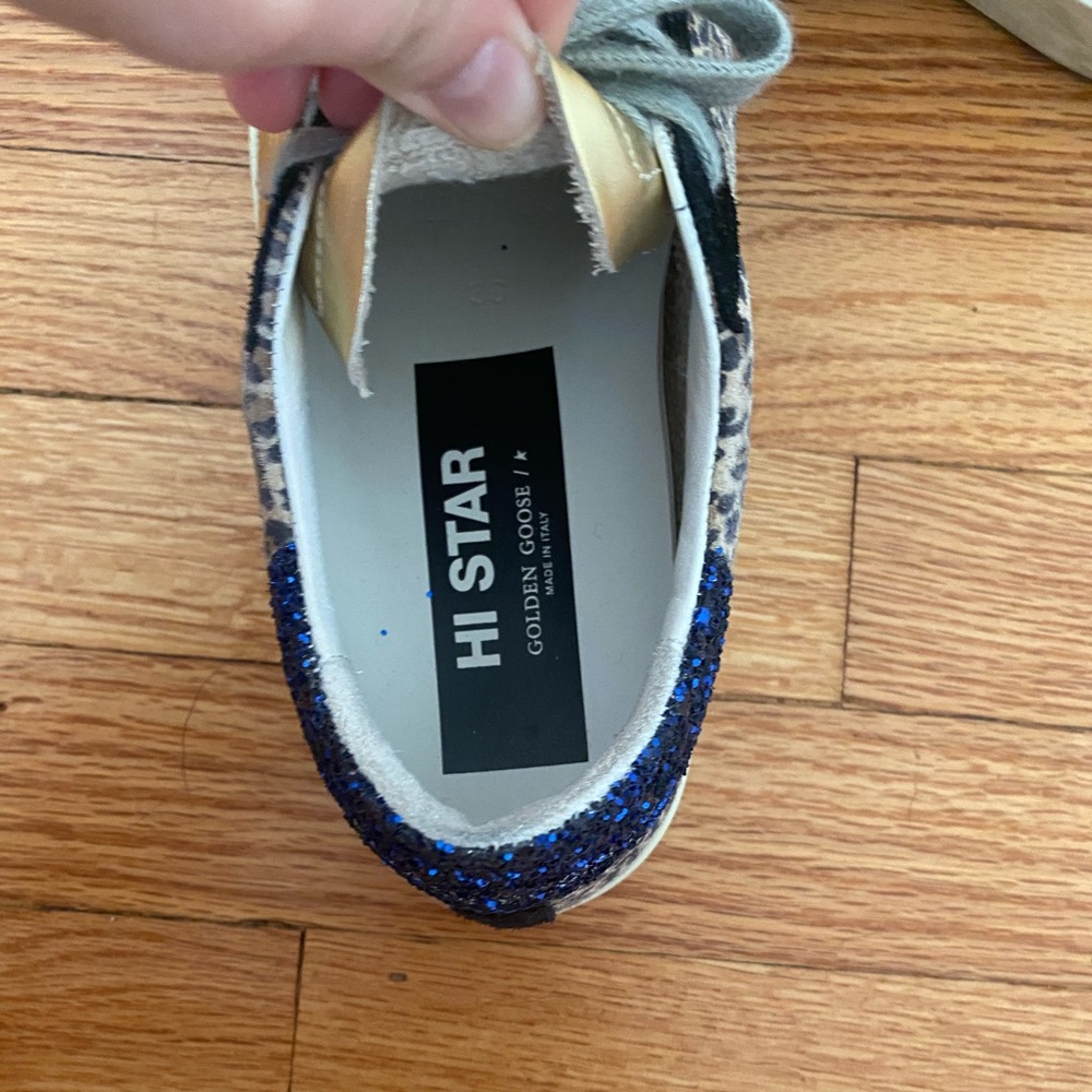Golden Goose Leopard Print Low-Top Sneakers with Gold Star and Blue Heel - Picture 2 of 4
